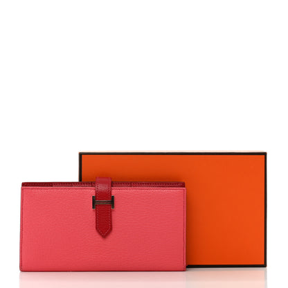 Hermes Chèvre Mysore Bi-Color Bearn Gusset Wallet Rose Lipstick Rouge Casaque 10 of 10