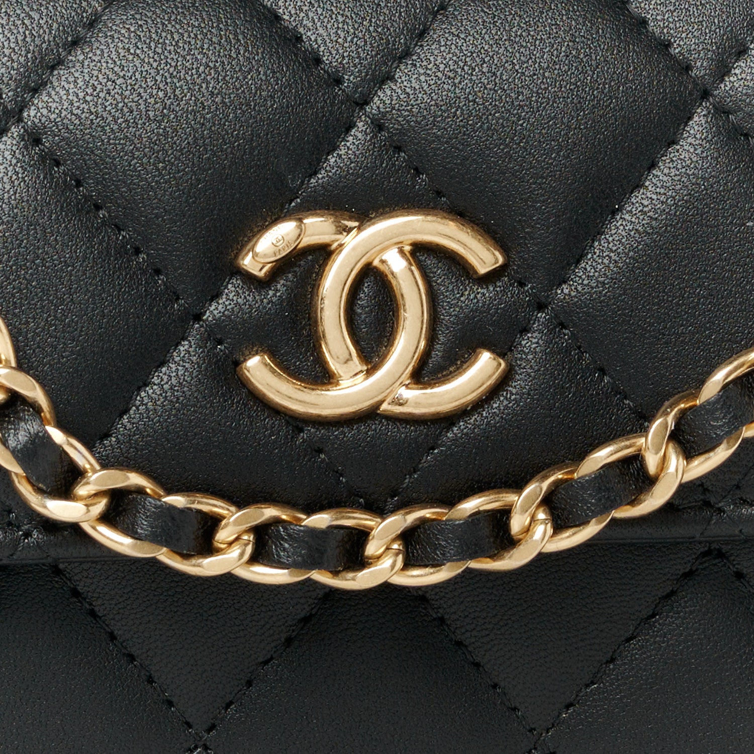 Chanel Lambskin Pearl Crystal Quilted Pearly Girl Handle Flap Phone Holder With Chain Black 9 of 12