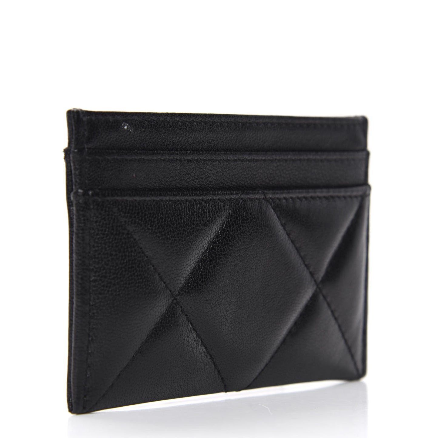 Shiny Goatskin Quilted Chanel 19 Card Holder Black