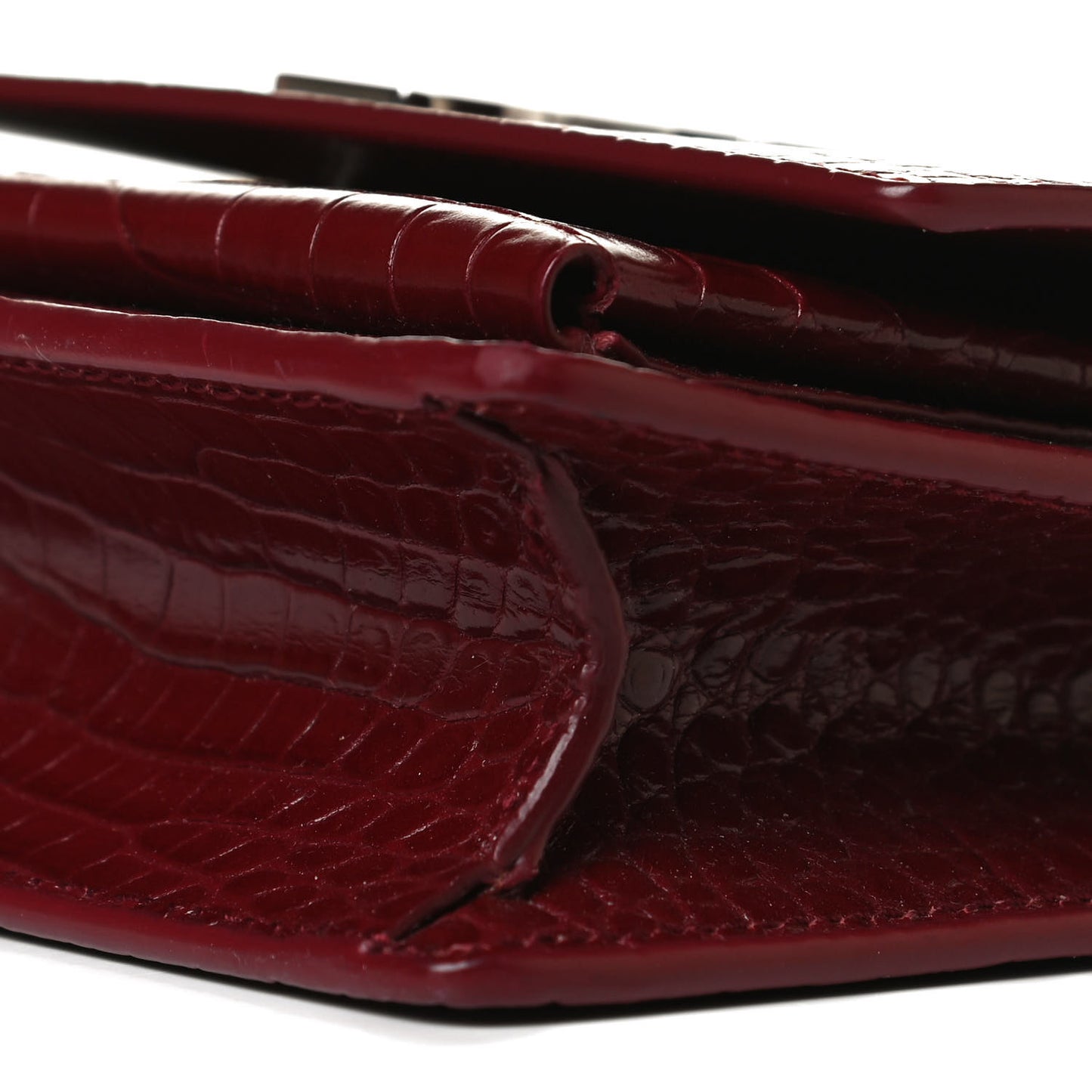 Calfskin Crocodile Embossed Monogram Sunset Chain Wallet Palissandre