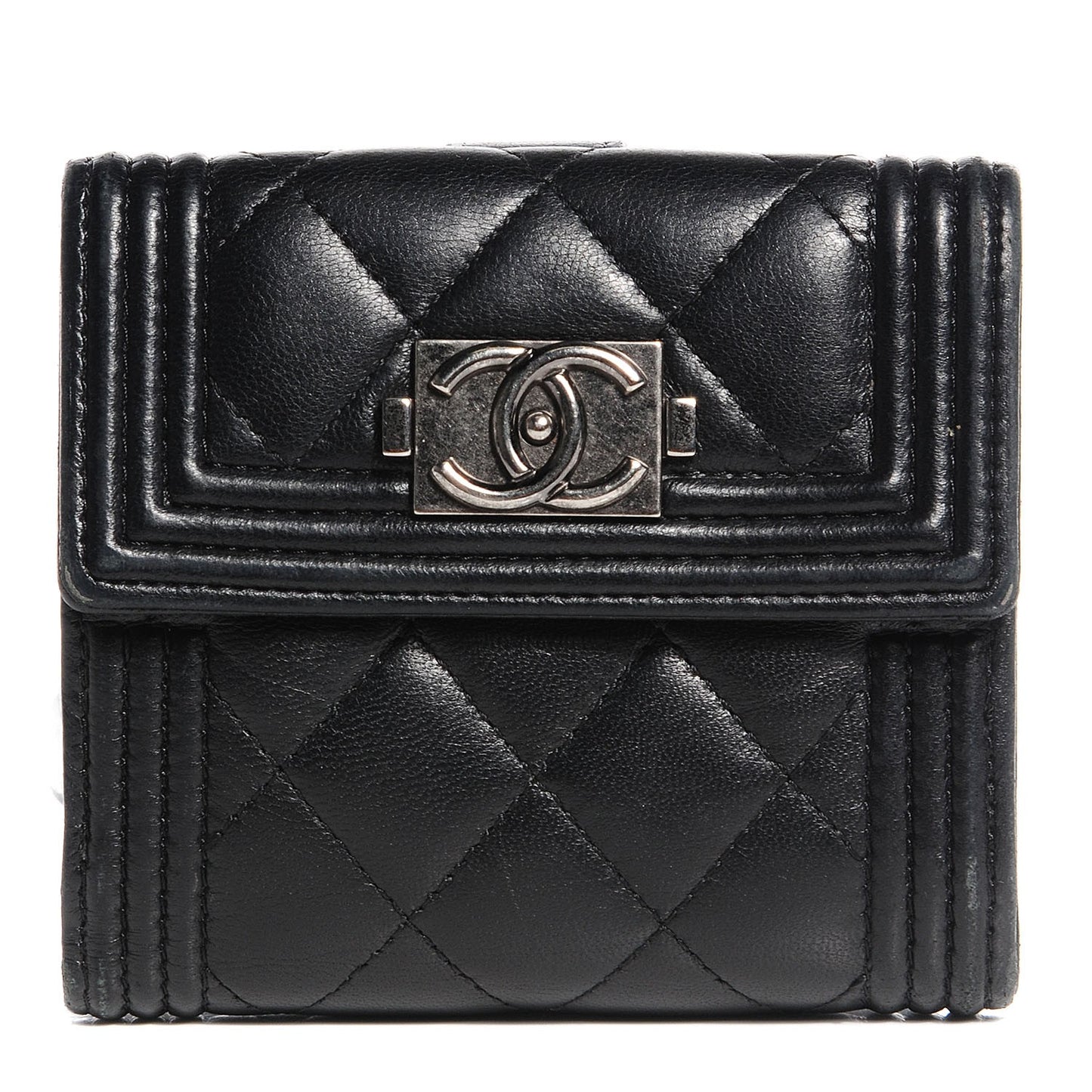 Lambskin Quilted Compact Boy Wallet Black