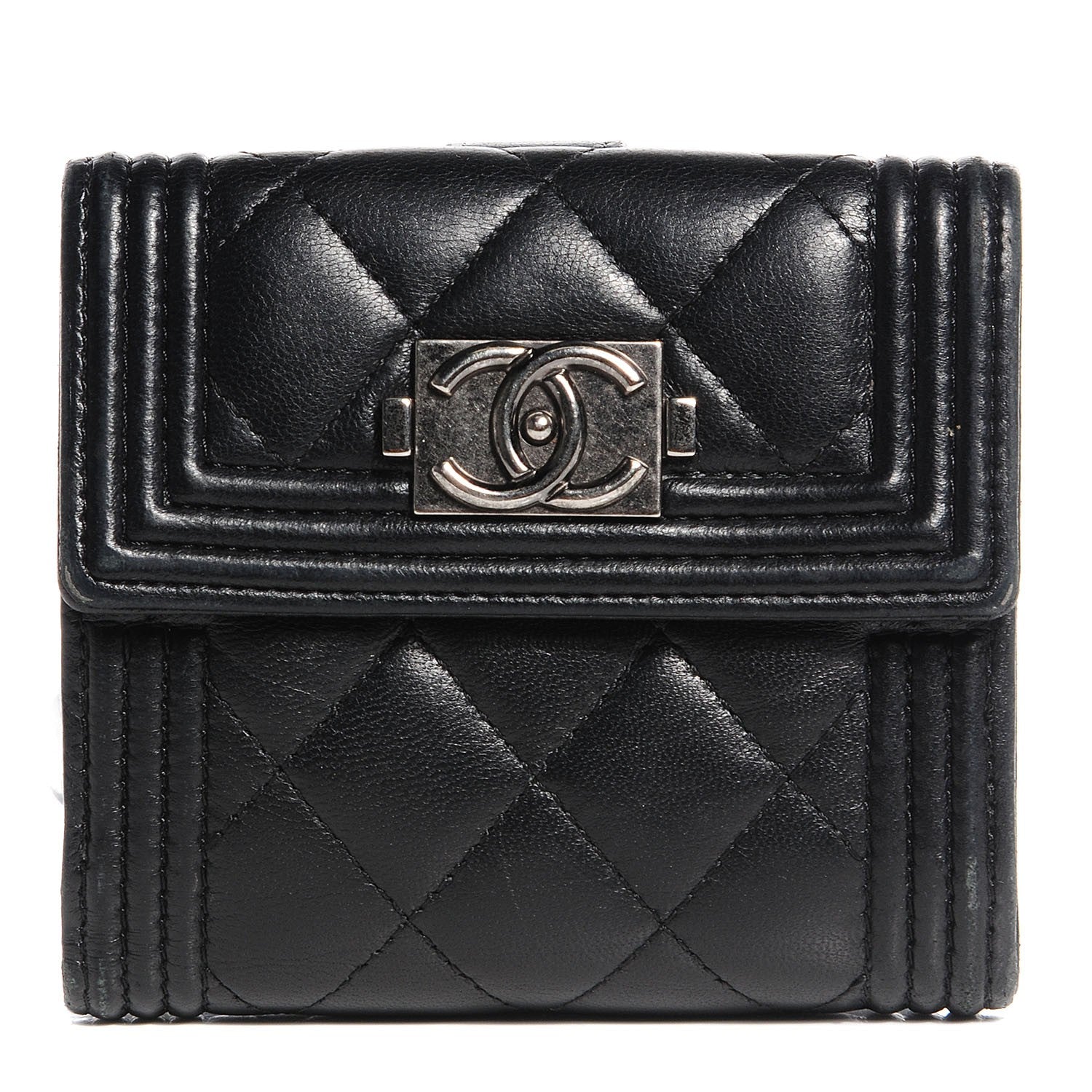 Chanel Lambskin Quilted Compact Boy Wallet Black 1 of 9