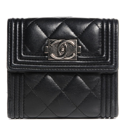 Chanel Lambskin Quilted Compact Boy Wallet Black 1 of 9