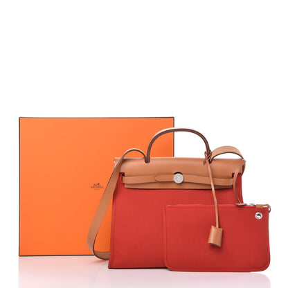 Hermes Vache Hunter Toile Herbag Zip 31 PM Rouge Tomate Natural 10 of 10