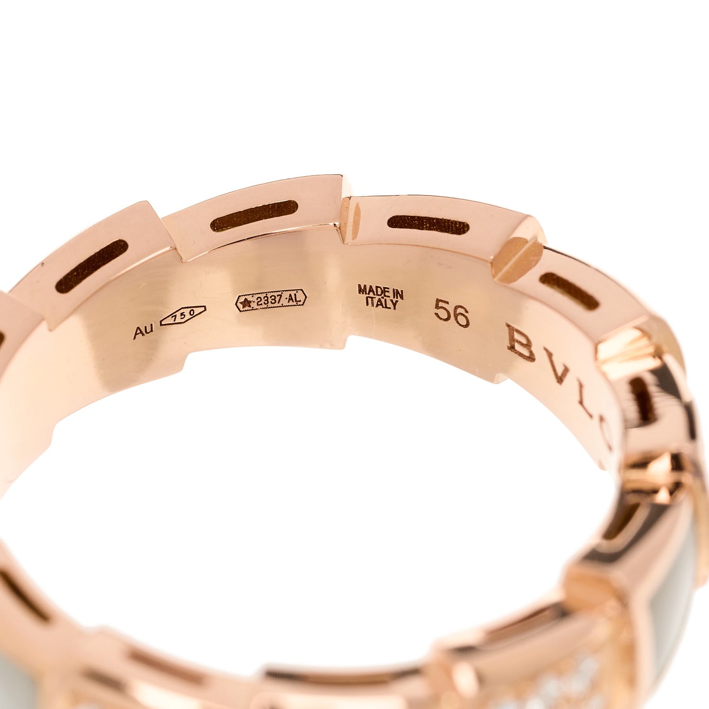 18K Rose Gold Diamond Mother of Pearl 6mm Serpenti Viper Band Ring 56 7.75