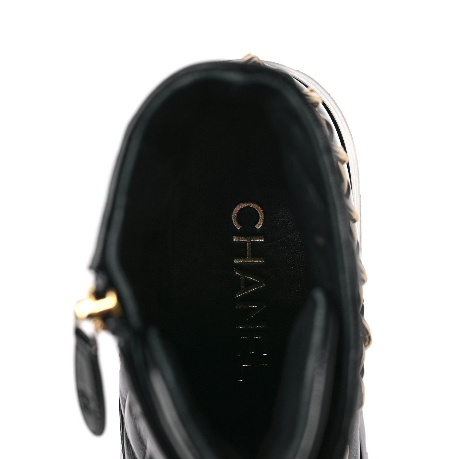 Chanel Shiny Calfskin Patent Quilted Chain Lace Up Combat Boots 37.5 Black 7 of 8