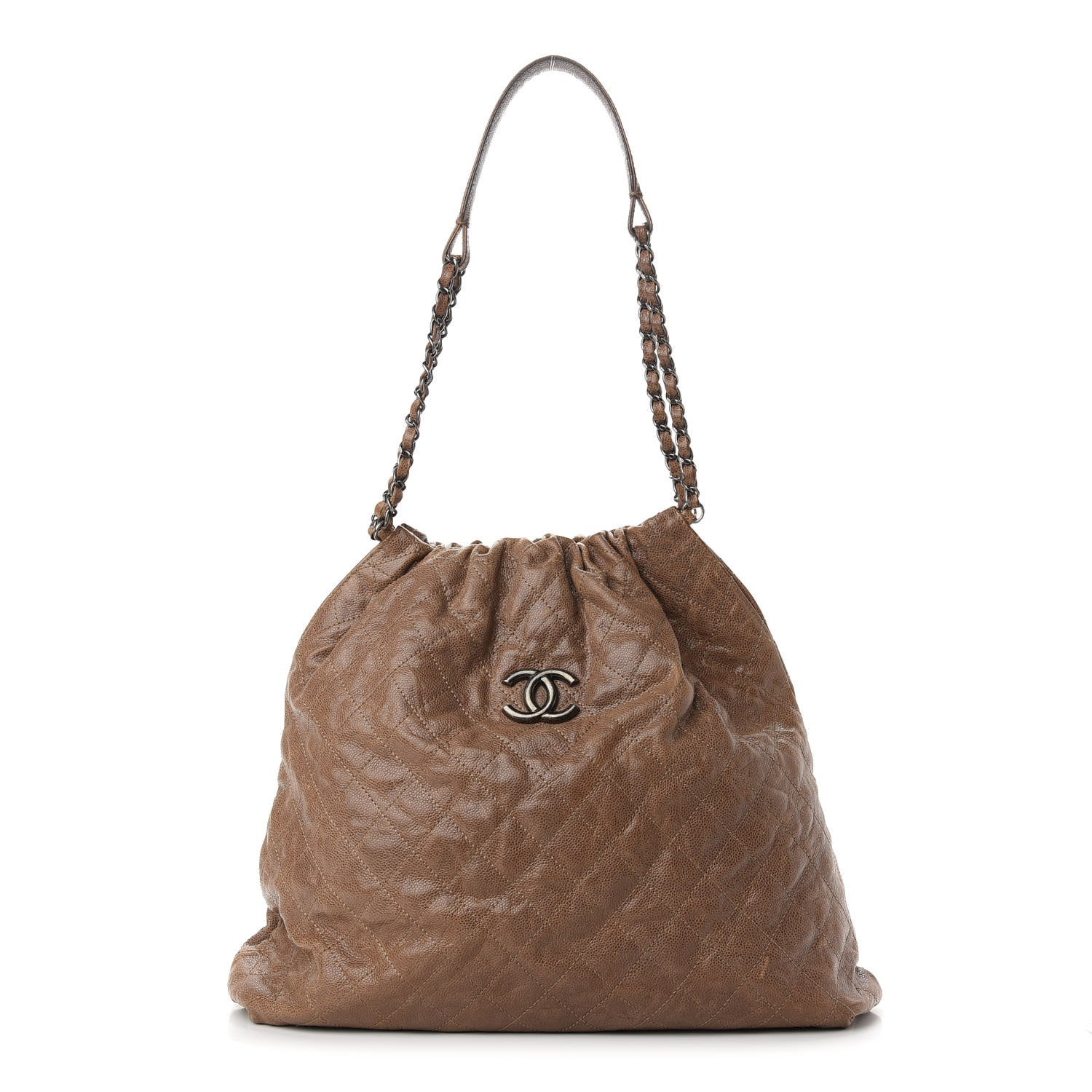 Chanel Distressed Glazed Caviar Quilted Large Elastic Tote Brown 1 of 8