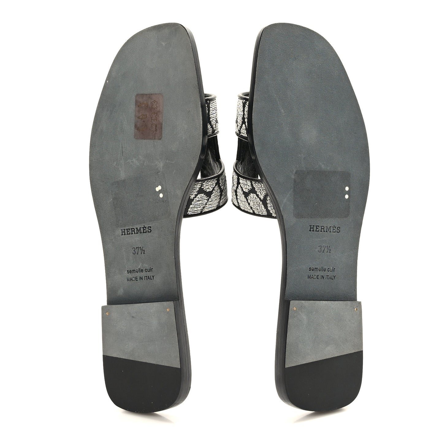 Calfskin Embroidered Oran Sandals 37.5 Black Gris Argente