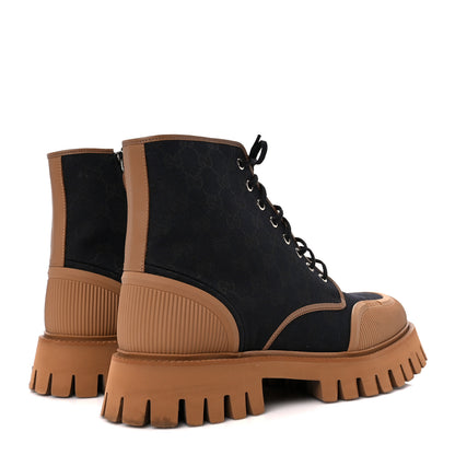 Gucci Monogram Miro Soft Calfskin Mens Lace Up Combat Boots 11 Black Koi Beige 4 of 8