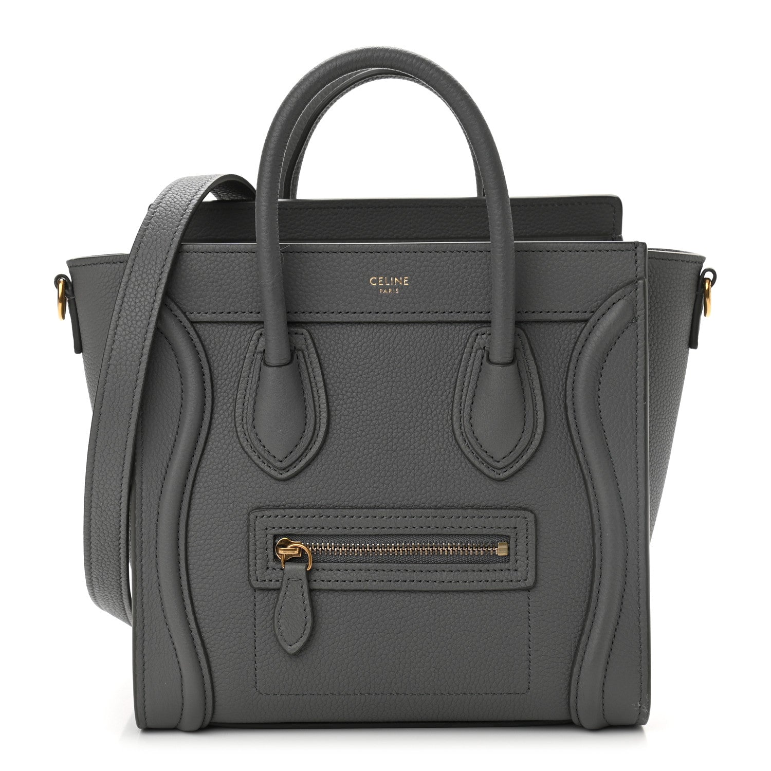 Celine Drummed Calfskin Nano Luggage Kohl 1 of 11