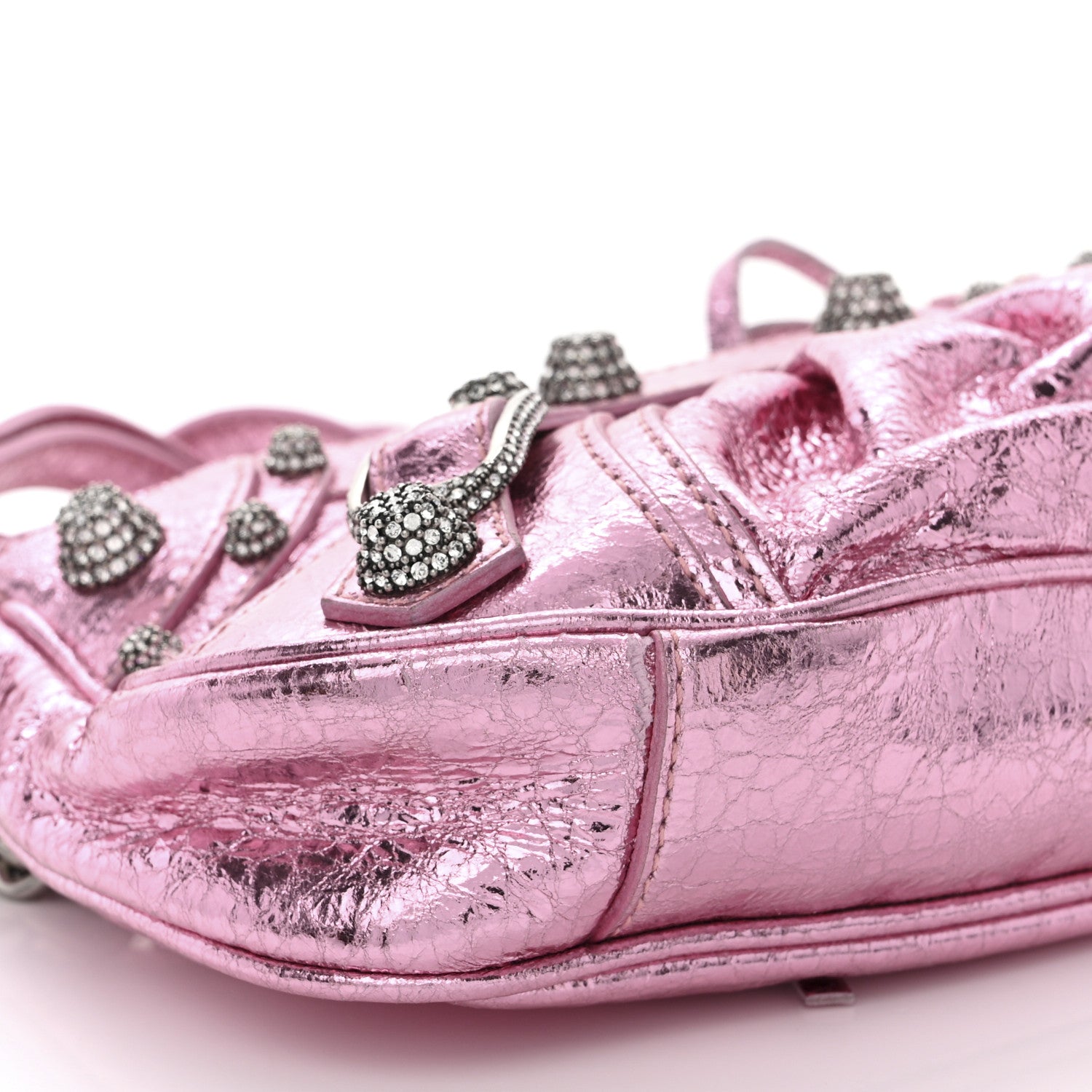 Balenciaga Metallic Agneau Arena Crystal Le Cagole Mini Purse With Chain Met Pink 10 of 11