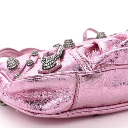 Balenciaga Metallic Agneau Arena Crystal Le Cagole Mini Purse With Chain Met Pink 10 of 11