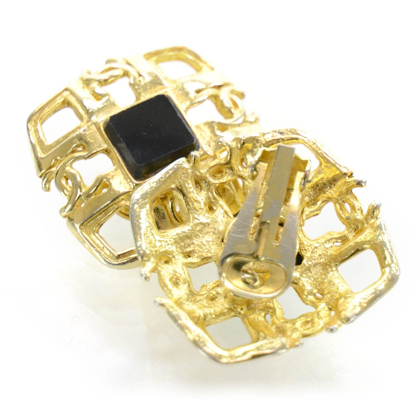 Black Crystal CC Clip On Earrings Gold