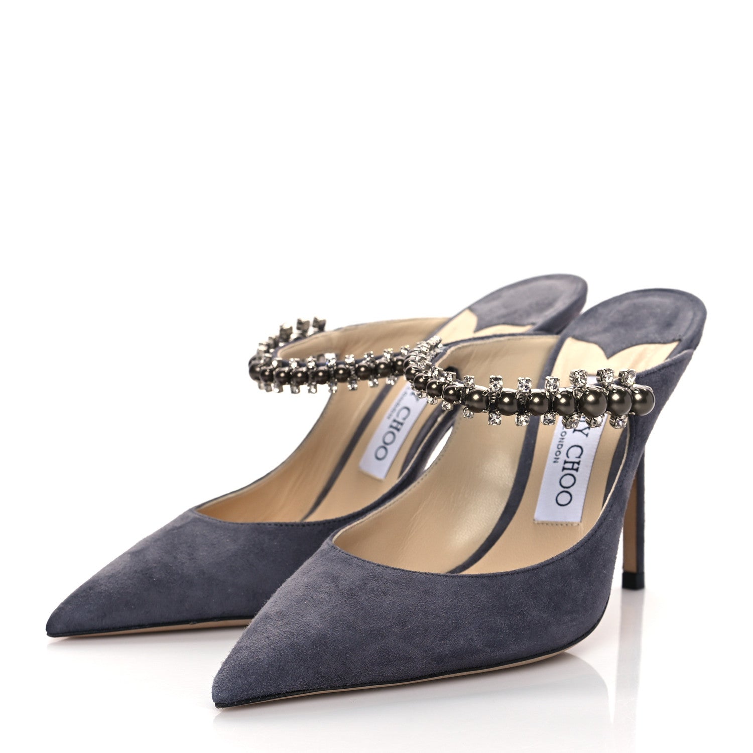Jimmy Choo Suede Crystal Pearl Bing 100 Pumps 36.5 Grey 3 of 8