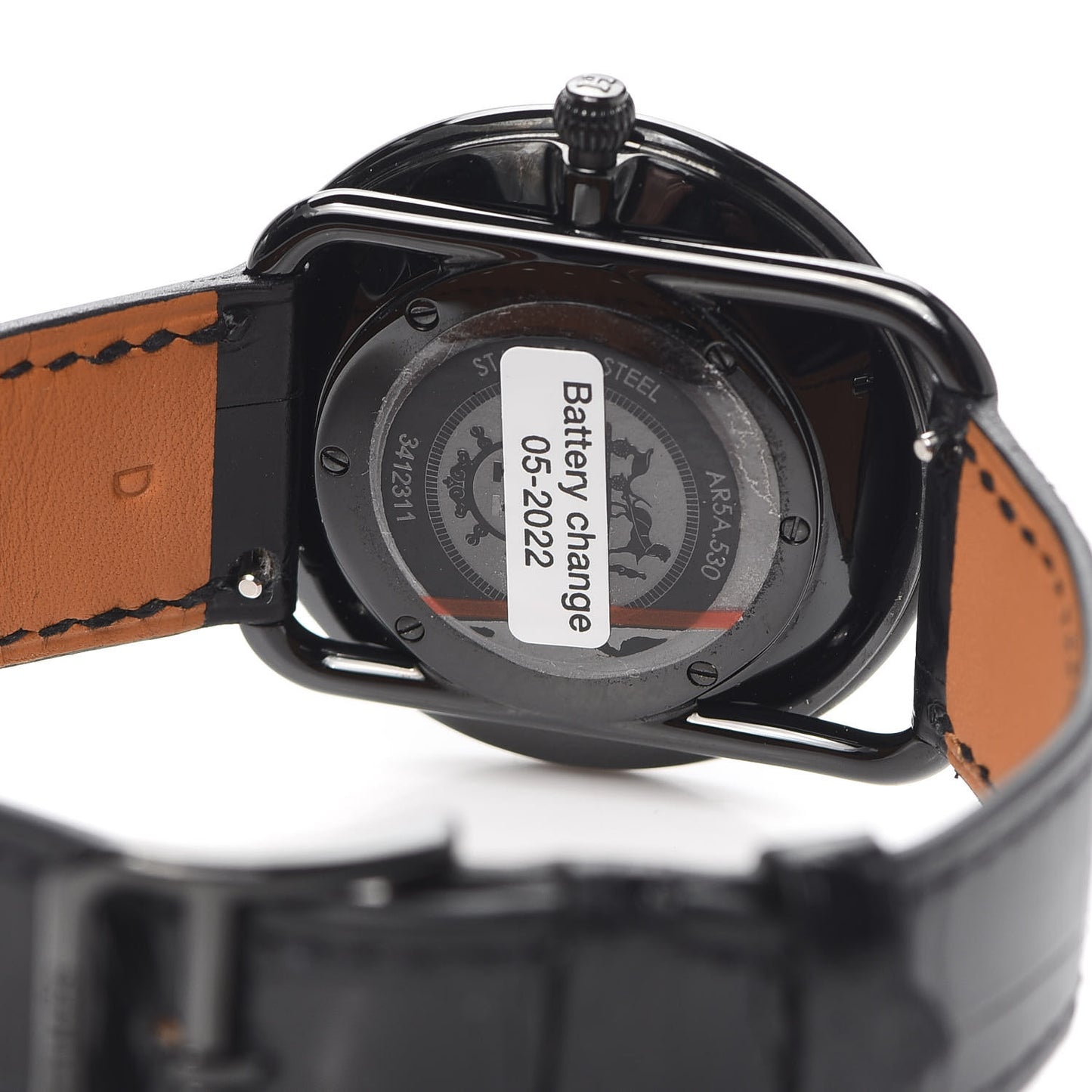 PVD Stainless Steel Alligator Black Diamond 36mm Arceau Ronde Des Heures Quartz Watch Noir