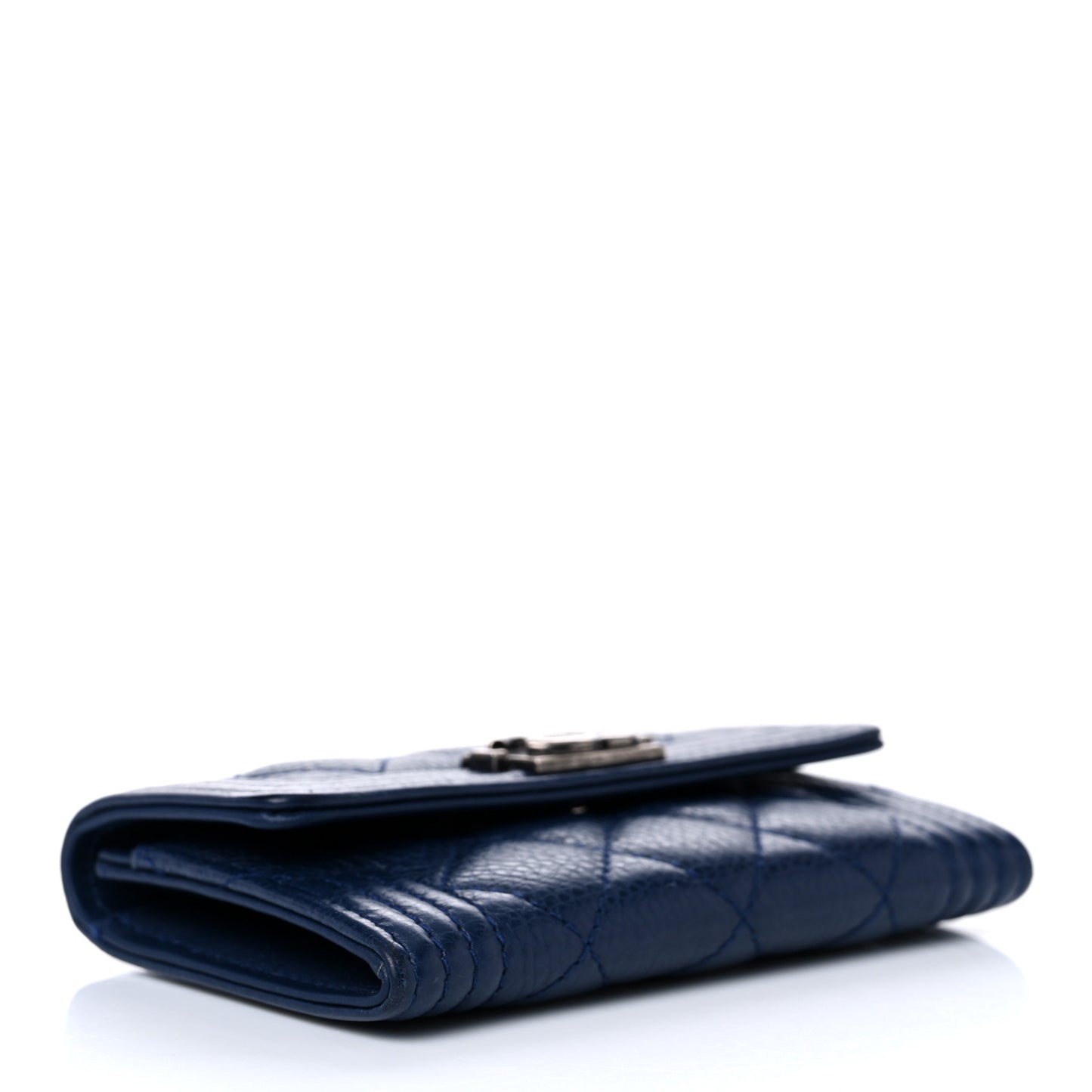 Calfskin Quilted Boy Flap Card Holder Navy