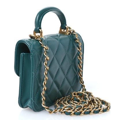 Chanel Lambskin Quilted Top Handle Flap Coin Purse With Chain Green 3 of 11