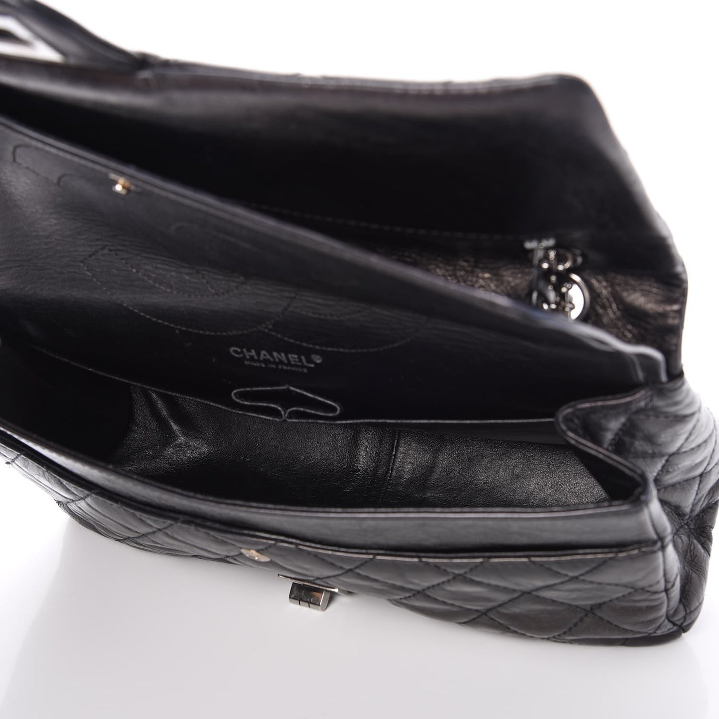 Metallic Aged Calfskin Quilted 2.55 Reissue 227 Flap Black