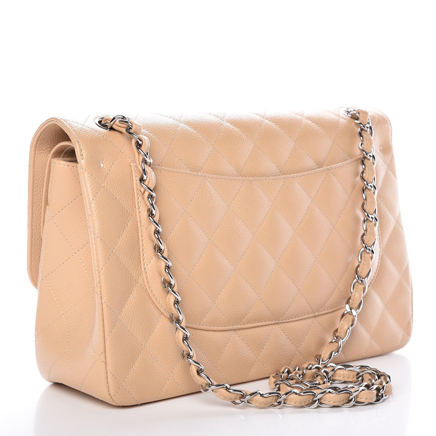 Caviar Quilted Jumbo Double Flap Beige Clair