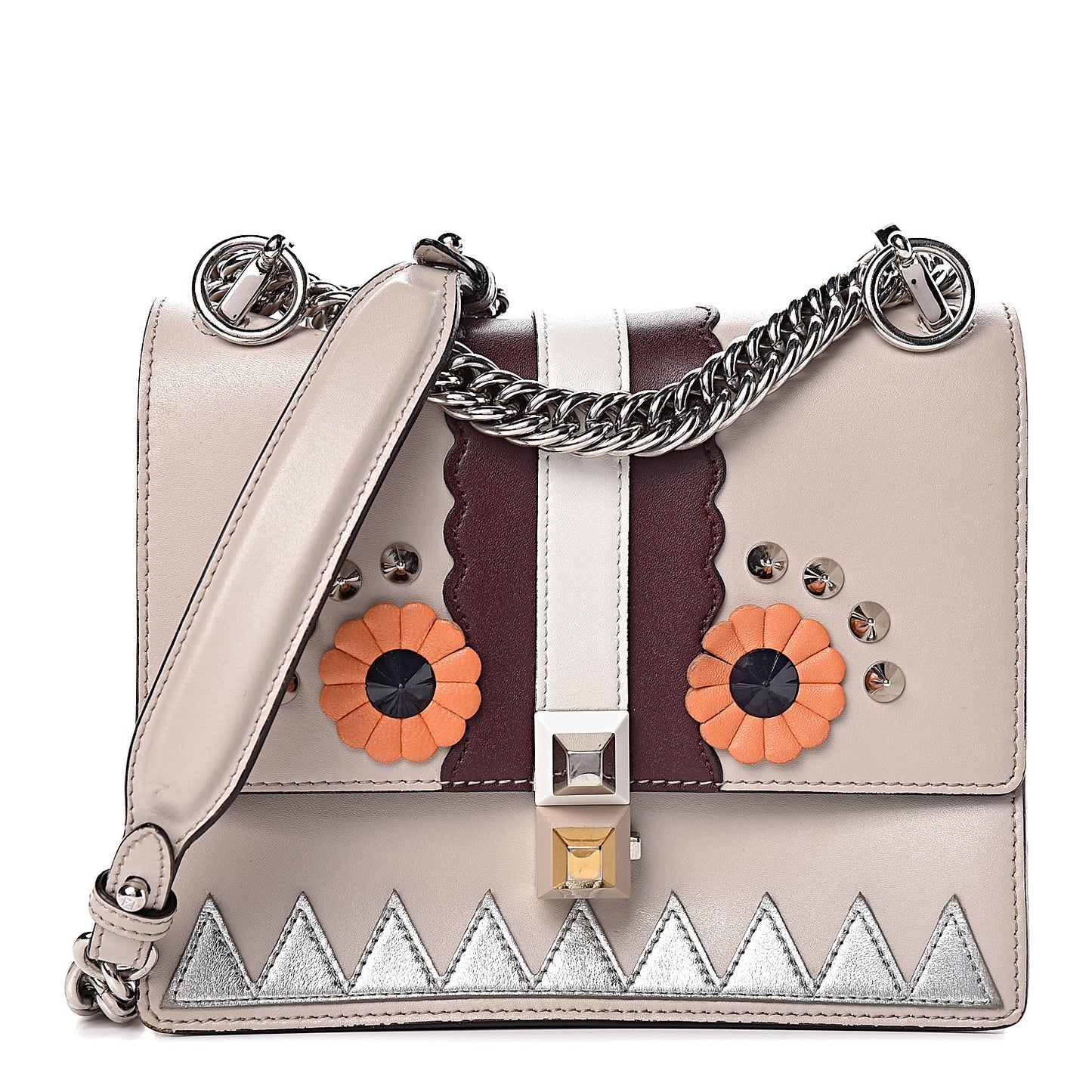 Vitello Liberty Lucido Catalan Mirror Hypnoteyes Studded Small Kan I Shoulder Bag Grigio Polvere Bordeaux Multicolor