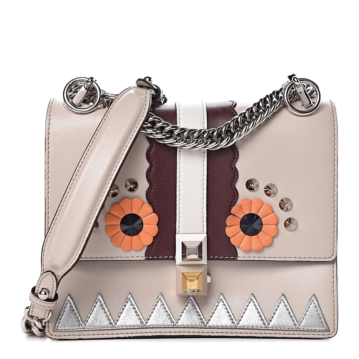 Fendi Vitello Liberty Lucido Catalan Mirror Hypnoteyes Studded Small Kan I Shoulder Bag Grigio Polvere Bordeaux Multicolor 1 of 11