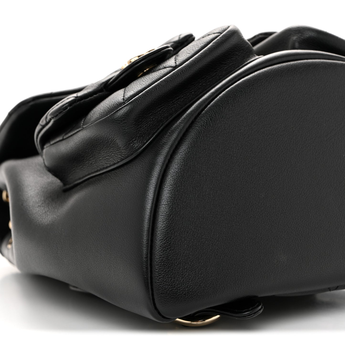 Calfskin Quilted Medium Duma Pockets Drawstring Backpack Black