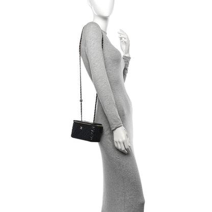 Chanel Lambskin Camellia Embossed Small Vanity Case With Chain Black 2 of 10