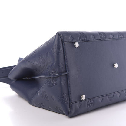 MCM Calfskin Ottomar Monogram Large Essential Tote Navy Blue 6 of 11