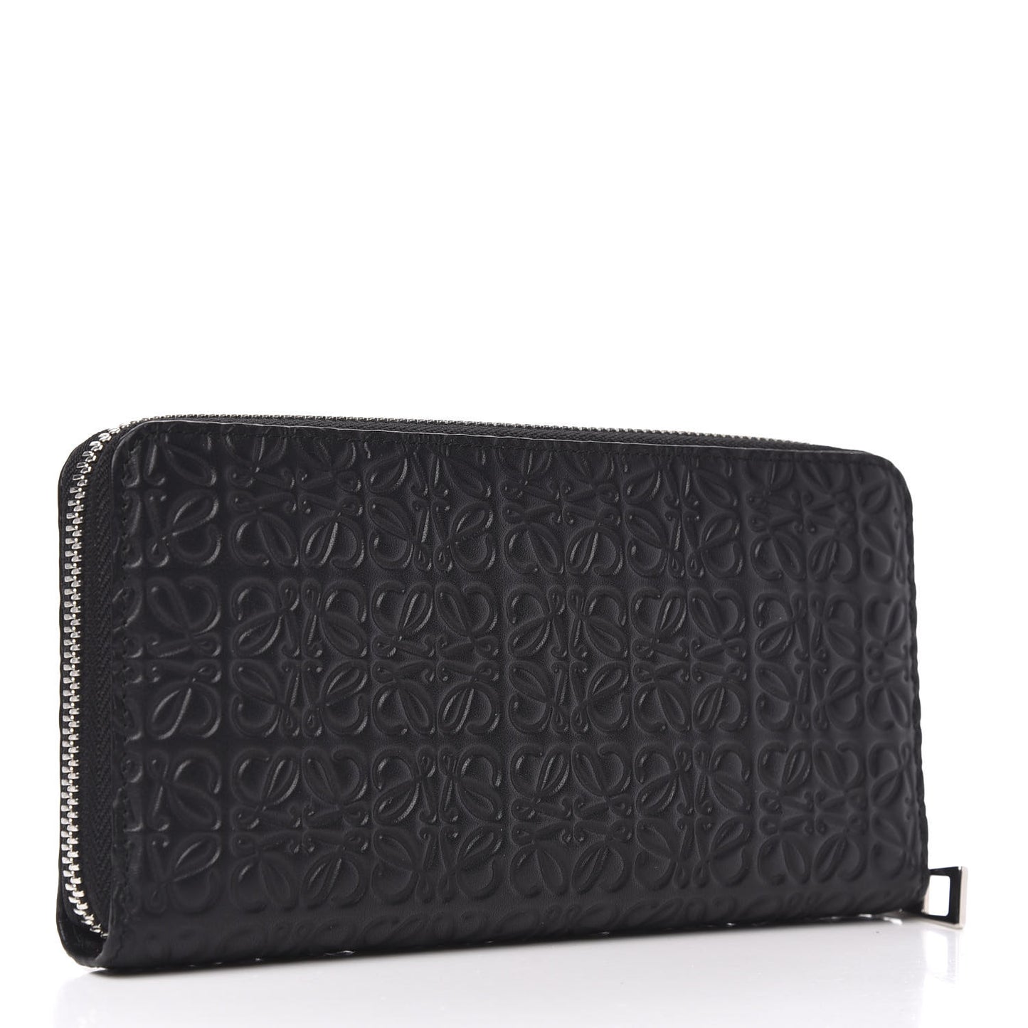 Calfskin Embossed Repeat Zip Wallet Black