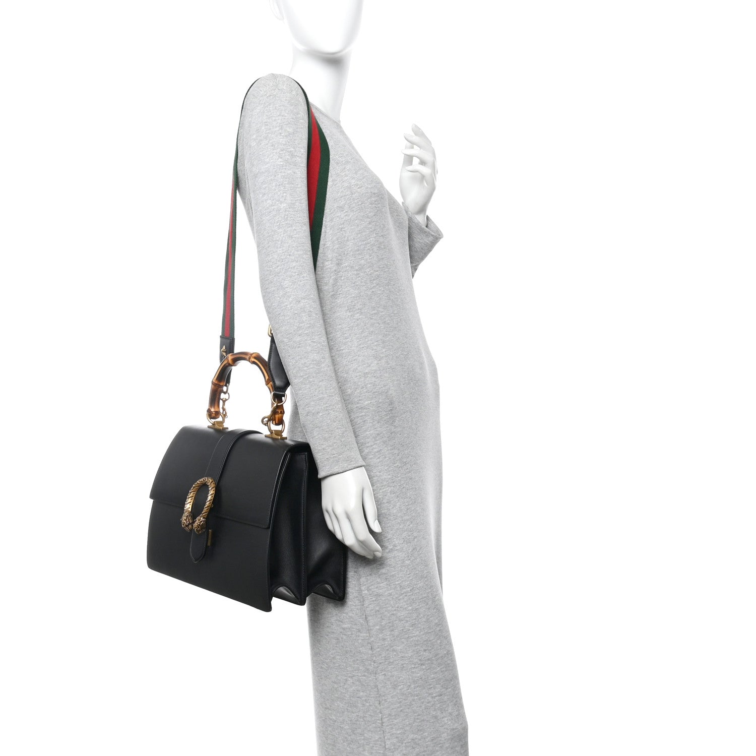 Gucci Moon Calfskin Web Large Dionysus Bamboo Top Handle Bag Black 2 of 10