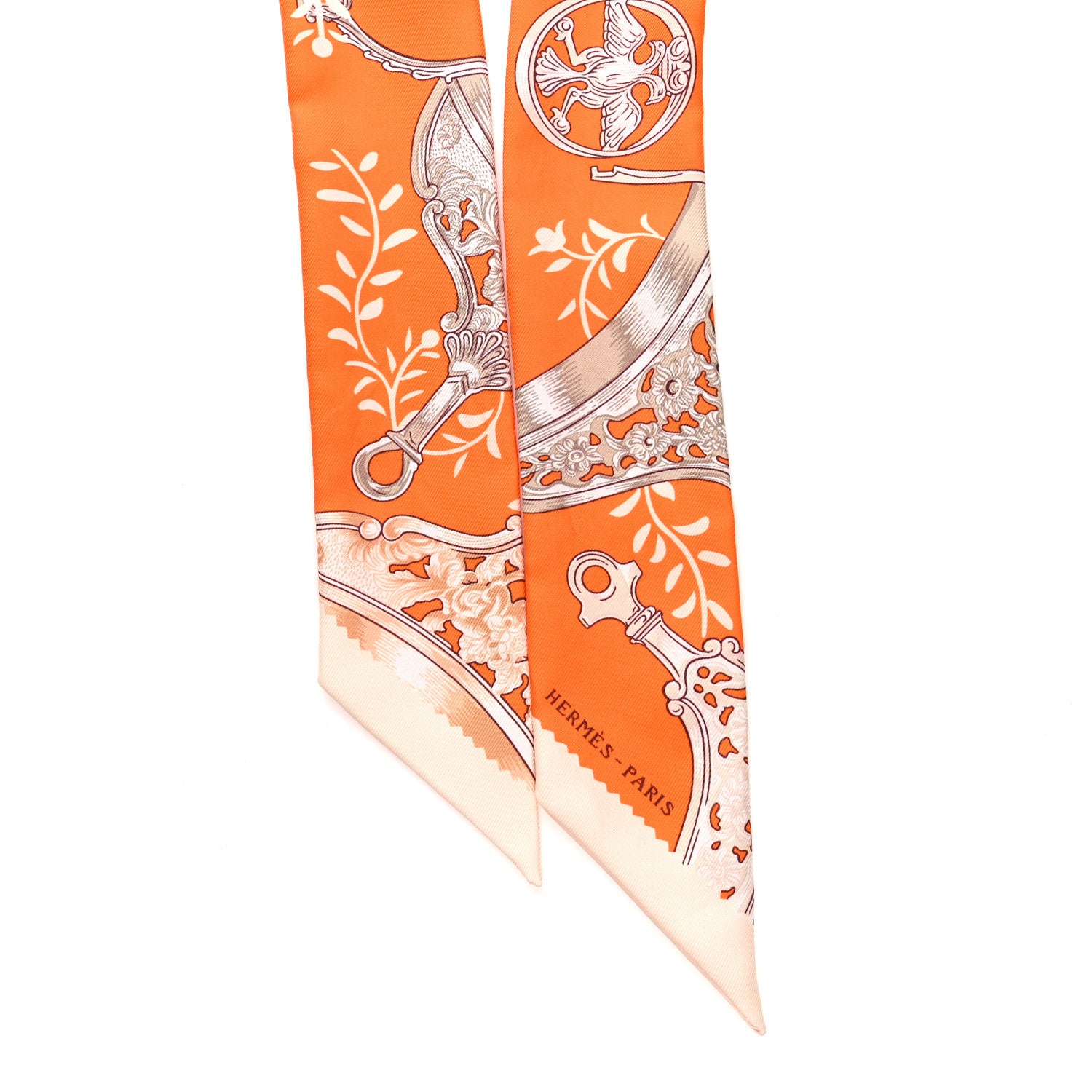 Hermes Silk Etriers Remix Twilly Orange Creme Beige 2 of 4
