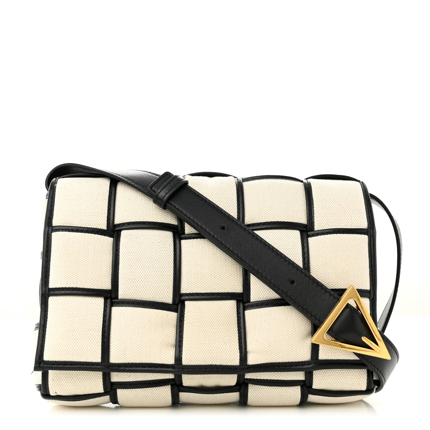 Denim Maxi Intrecciato Padded Cassette Crossbody Bag Natural Black