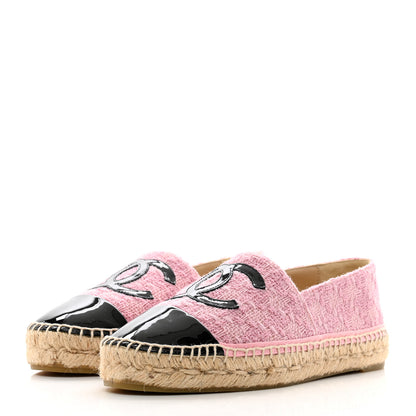 Chanel Tweed Patent CC Espadrilles 38 Pink Black 3 of 9