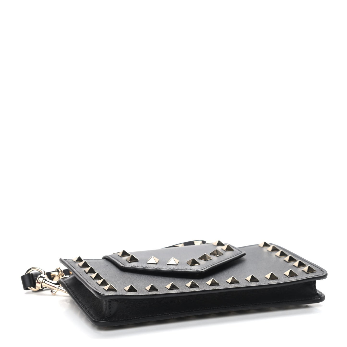 Calfskin Rockstud Phone Case With Chain Black