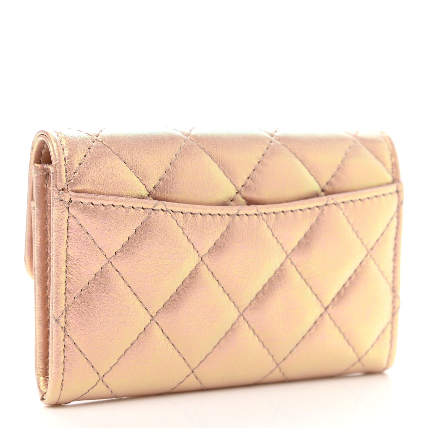 Iridescent Calfskin Quilted Flap Card Holder Wallet Pink