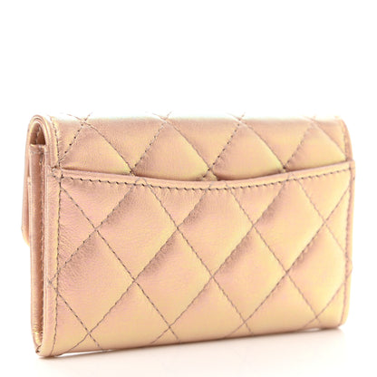 Chanel Iridescent Calfskin Quilted Flap Card Holder Wallet Pink 3 of 9