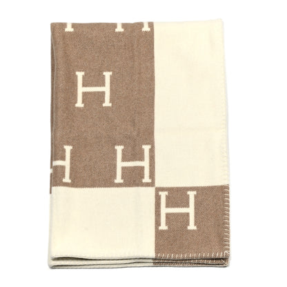 Hermes Wool Cashmere Avalon Baby Blanket Noisette Moyen White 1 of 3