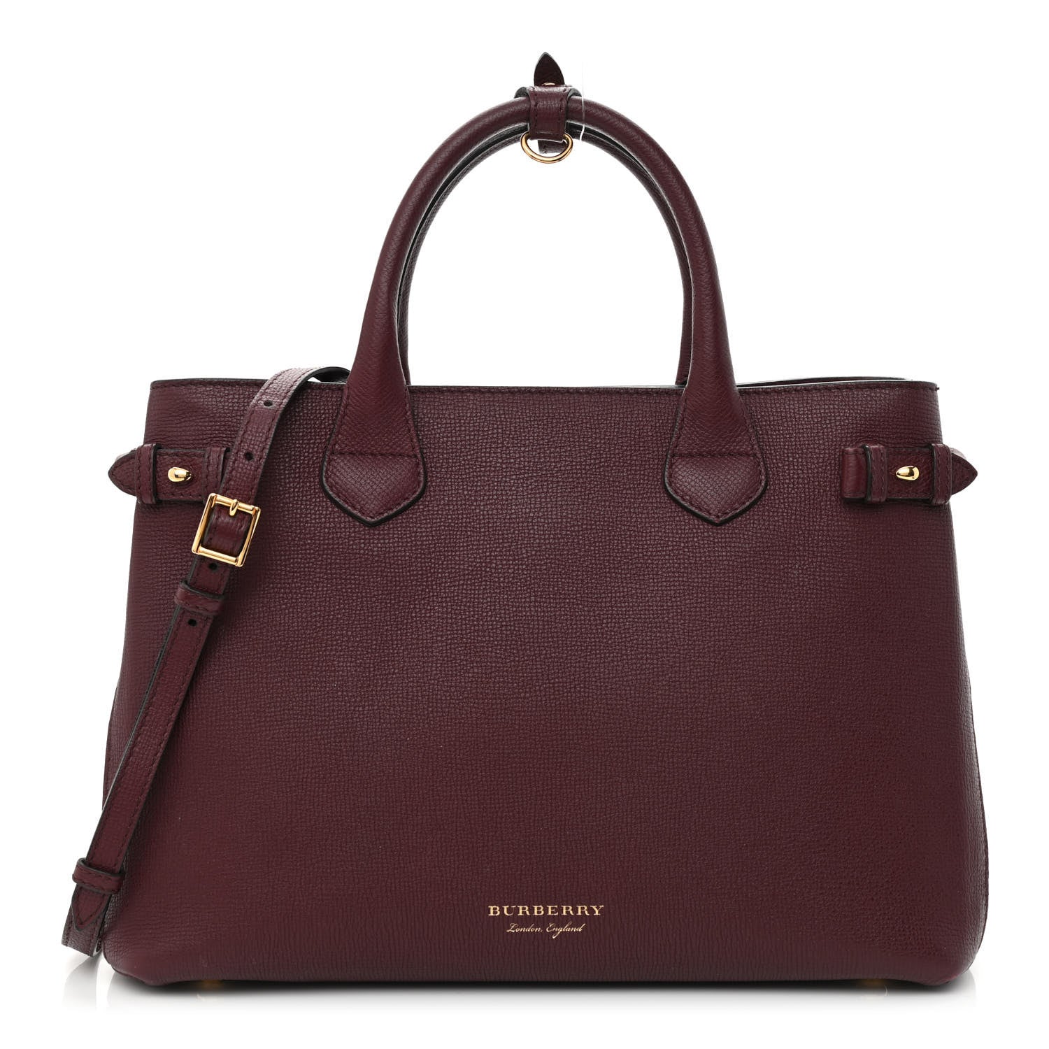 Burberry Grainy Calfskin House Check Medium Banner Tote Mahogany Red 1 of 13