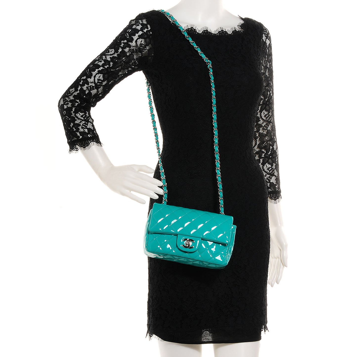 Patent Quilted Mini Flap Green