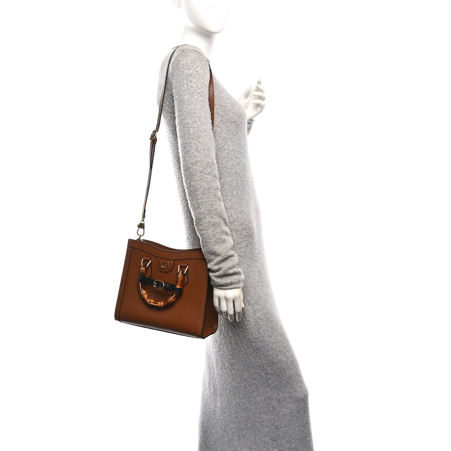 Textured Dollar Calfskin Web Small Diana Tote Bag Cuir Black
