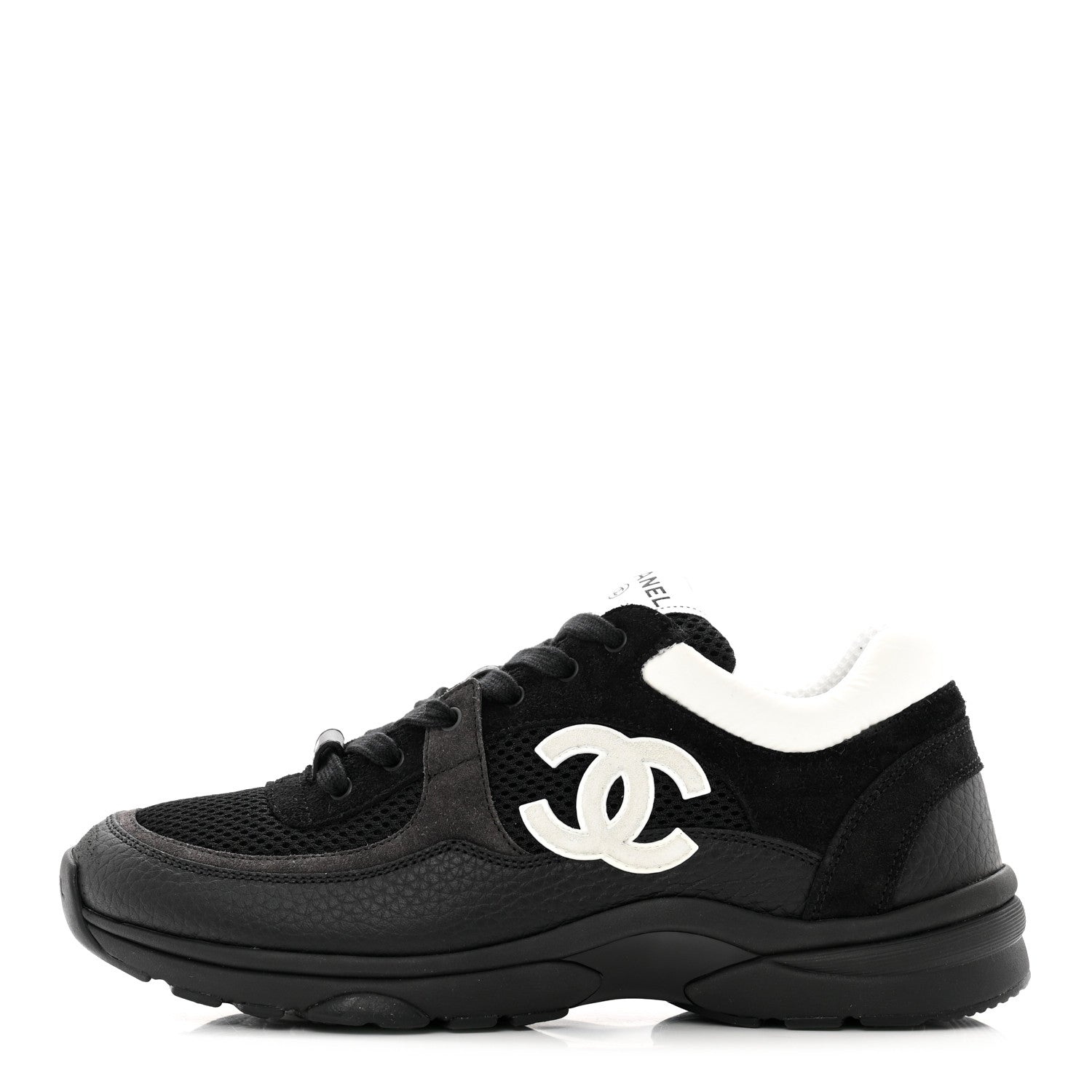 Chanel Mesh Suede Grained Calfskin Womens CC Sneakers 39 Black White 1 of 8