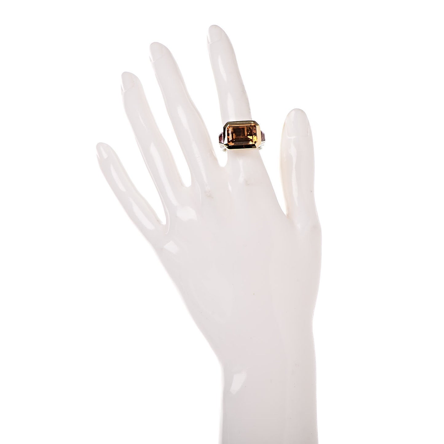 Sterling Silver 18K Yellow Gold Citrine Rhodalite Garnet Three Stone Novella Ring 49 5
