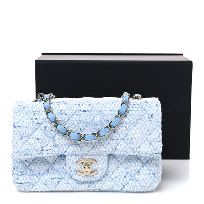 Chanel Tweed Quilted Mini Rectangular Flap Blue White Silver 11 of 11