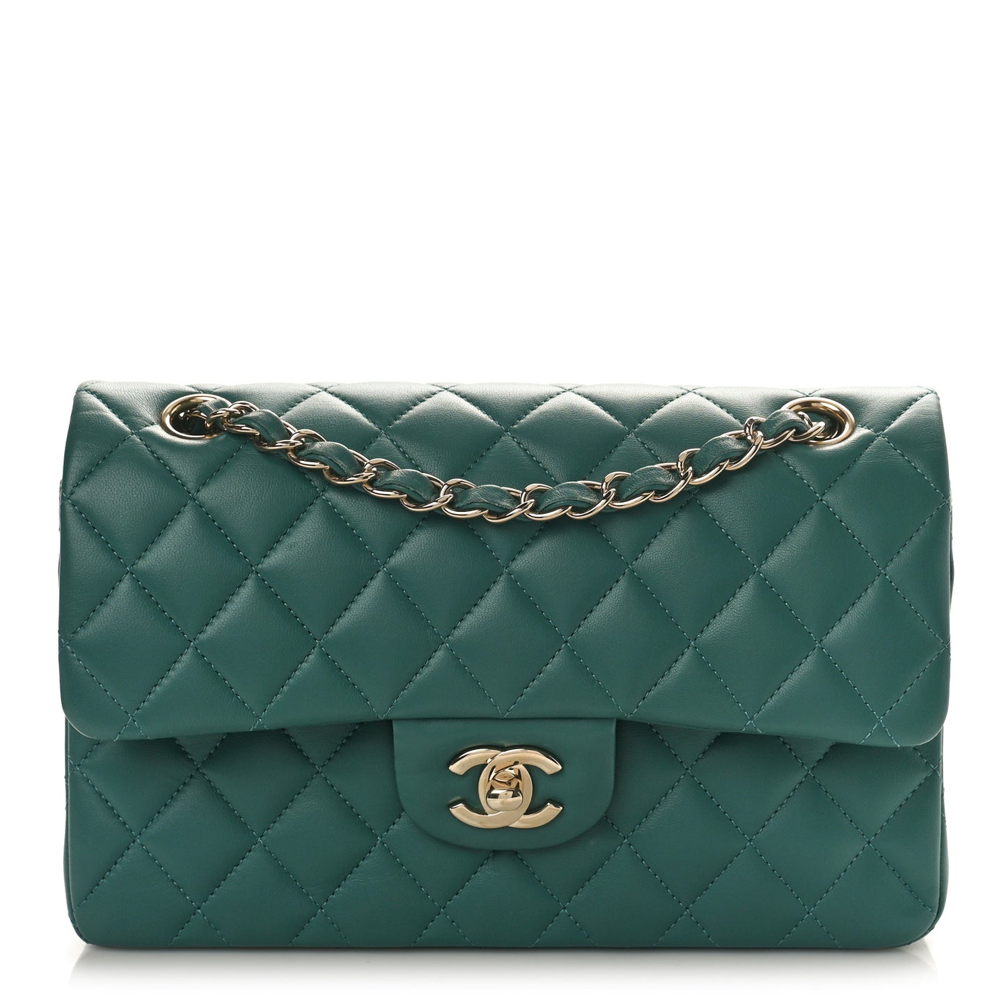 Lambskin Quilted Small Double Flap Green