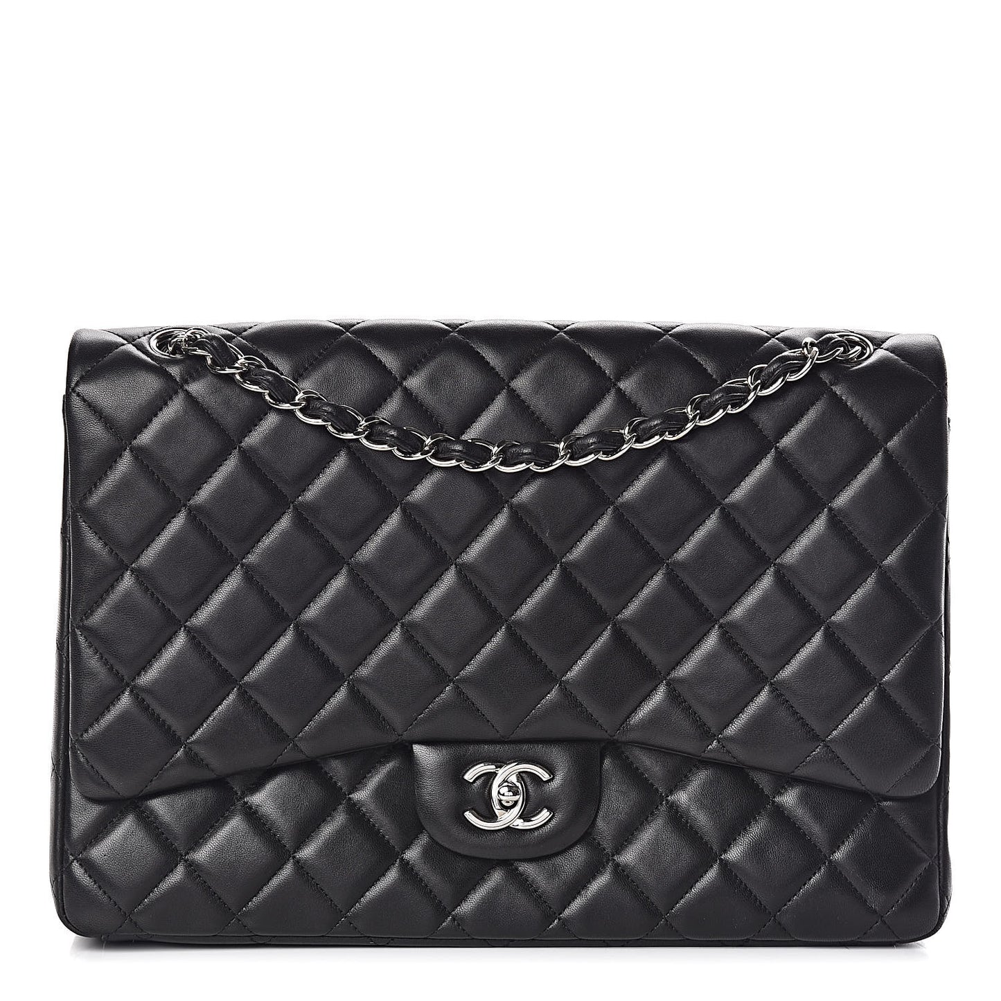 Lambskin Quilted Maxi Single Flap Black
