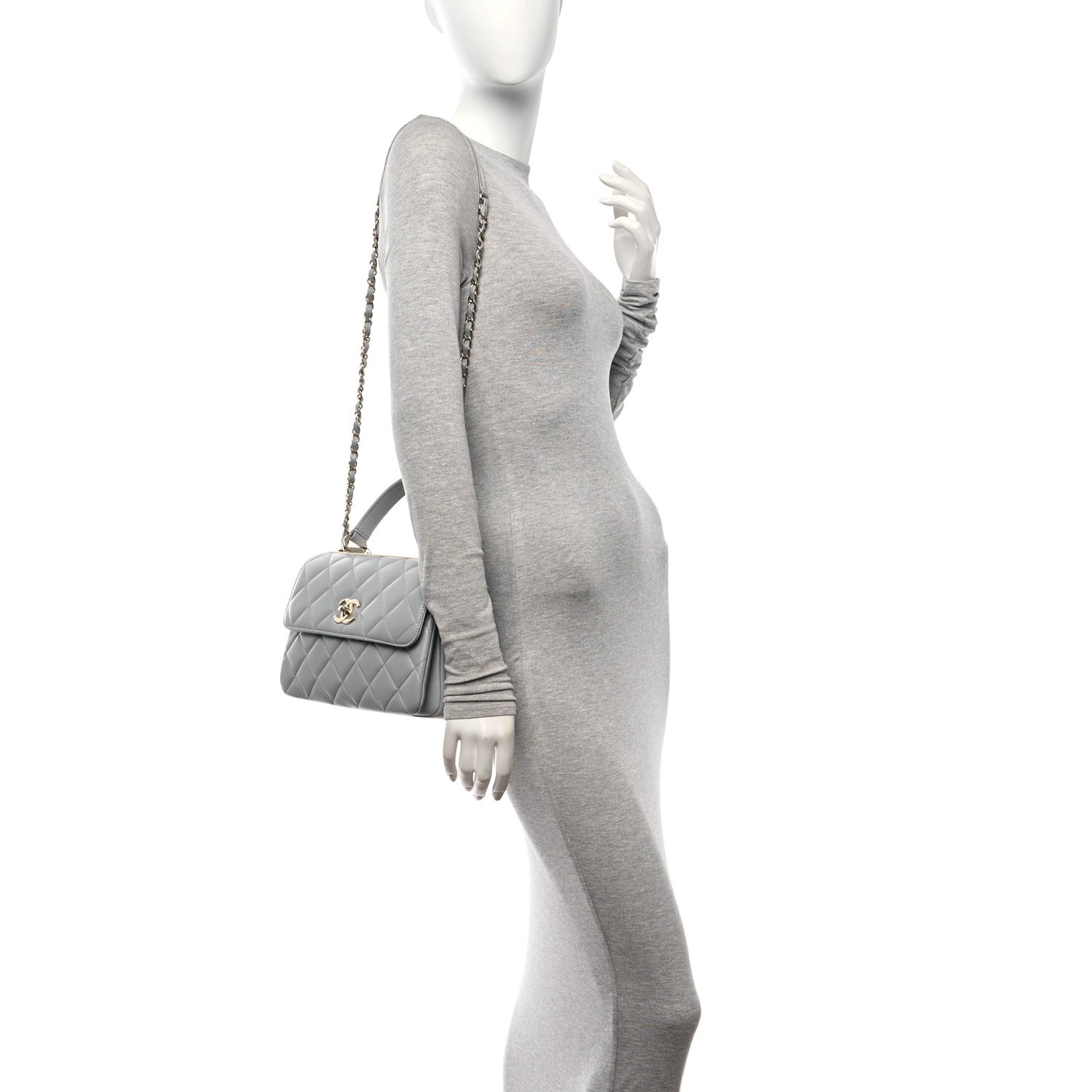 Lambskin Quilted Small Trendy CC Flap Dual Handle Bag Light Grey