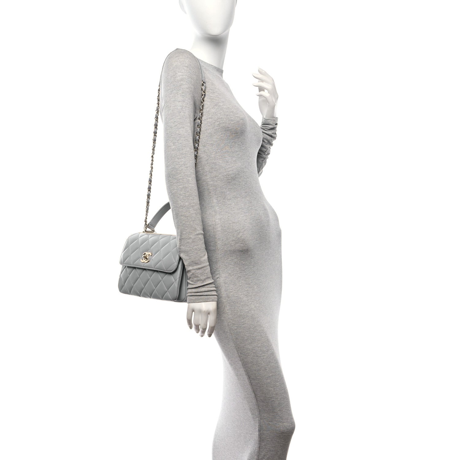 Chanel Lambskin Quilted Small Trendy CC Flap Dual Handle Bag Light Grey 2 of 12
