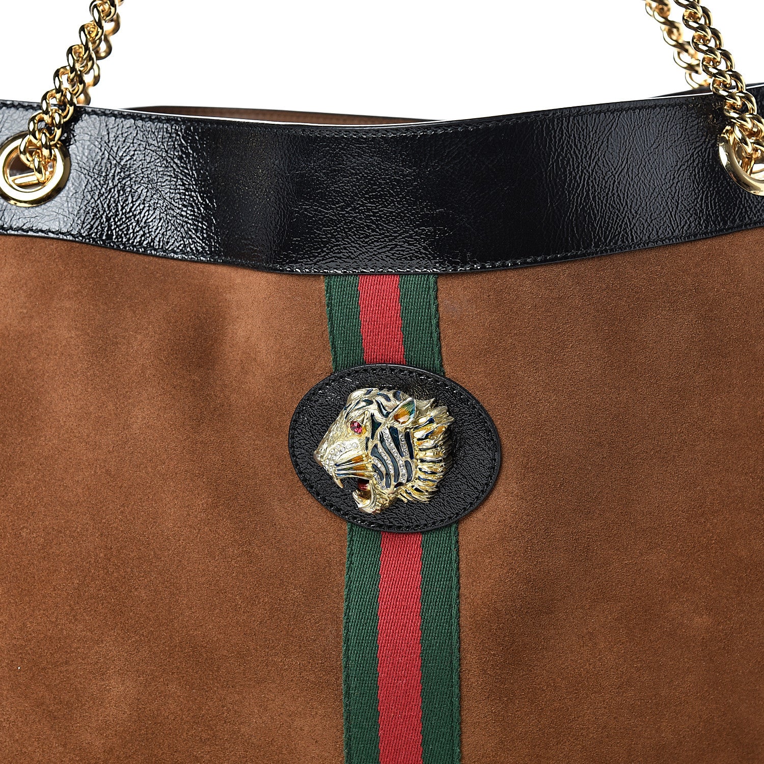 Gucci Suede Patent Large Rajah Chain Tote Nocciola Black 8 of 12