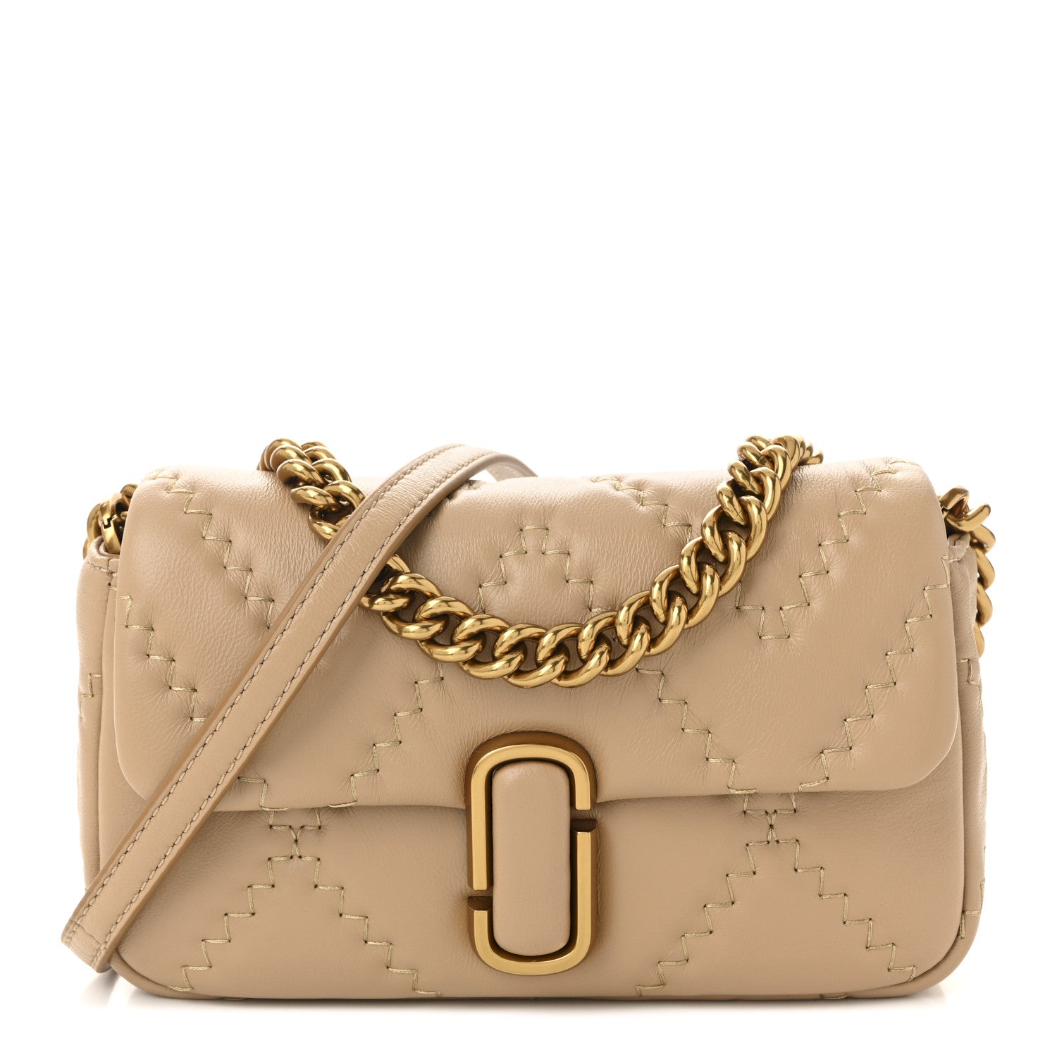 Marc Jacobs Lambskin Quilted J Marc Mini Shoulder Bag Camel 1 of 12