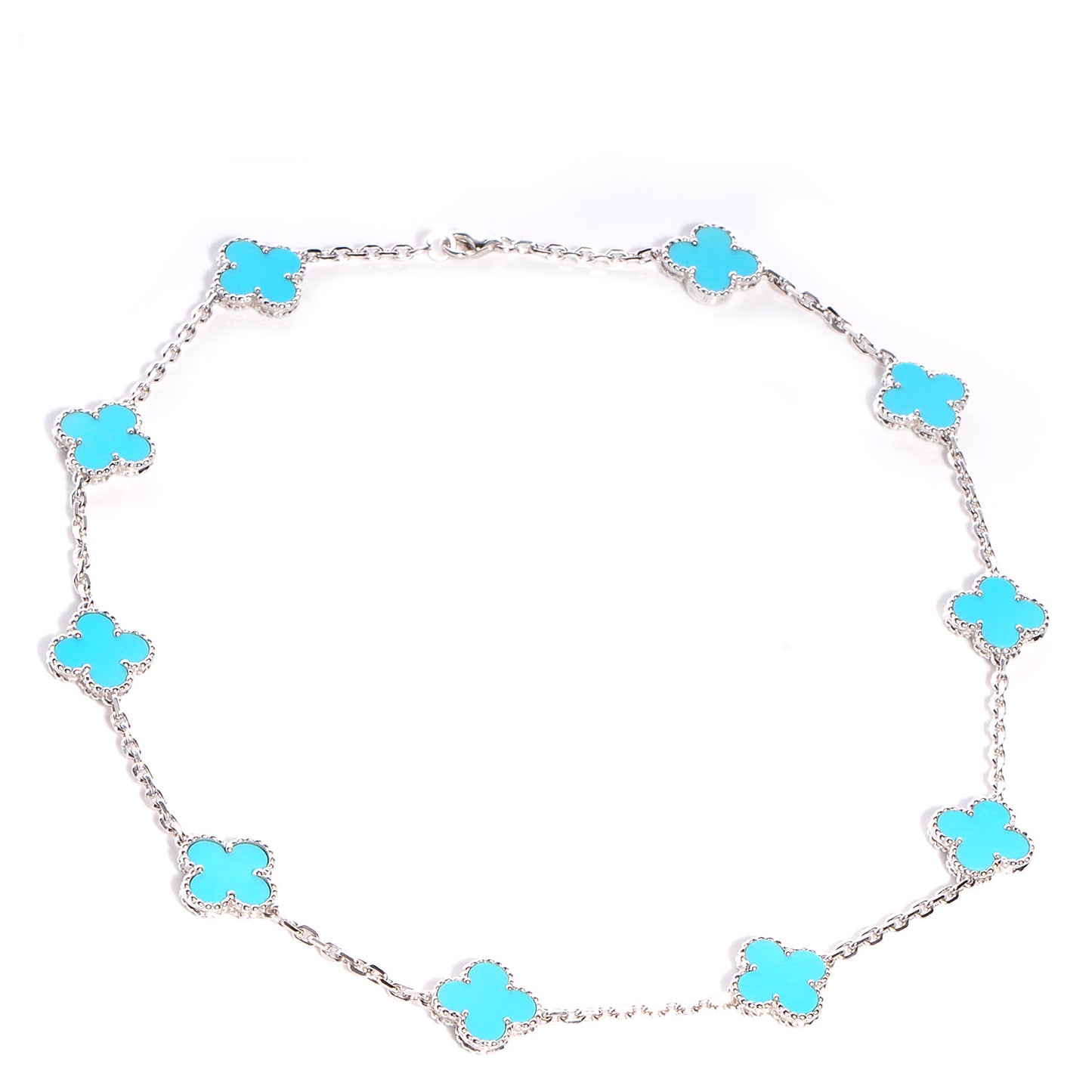 18K White Gold Turquoise 10 Motifs Vintage Alhambra Necklace